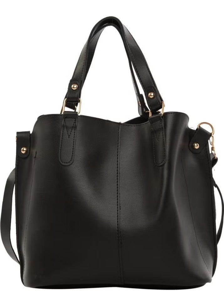 Bagmori Black Three Compartment Bag with Snap Detail - Image 1